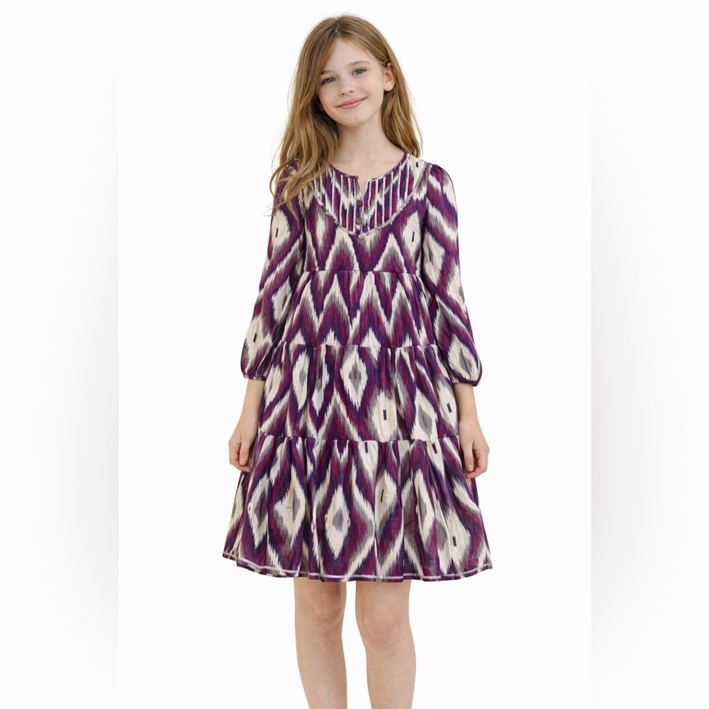 Cupcakes & Pastries Girls Ikat Print Dress Purple & Silver | Size 5 8 NWT Sleeve